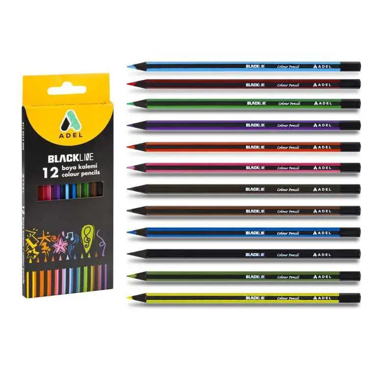 Adel Blackline Karton Kutu Kuru Boya Kalemi 12 Renk Tam Boy - 1