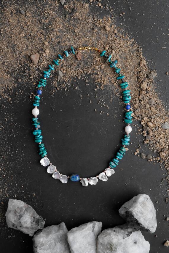 Afrika Asaleti, Firuze İnci Lapis Doğal Taş Kolye - 5