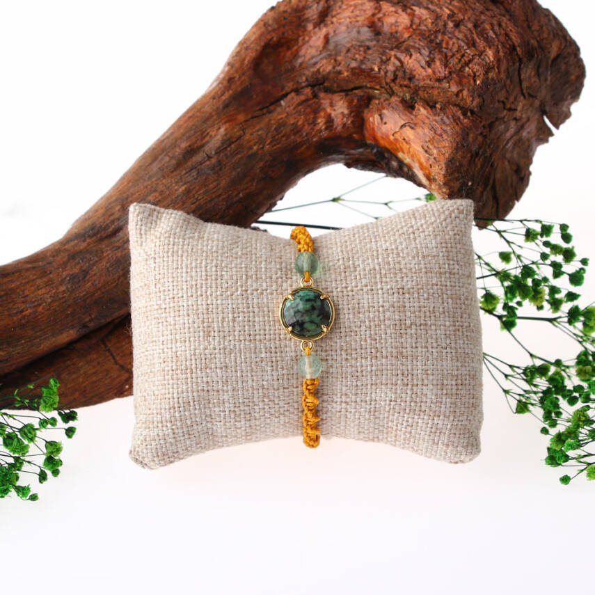 Afrika Turkuaz-Florit Doğal Taş Makrome Örgü Bileklik - 2