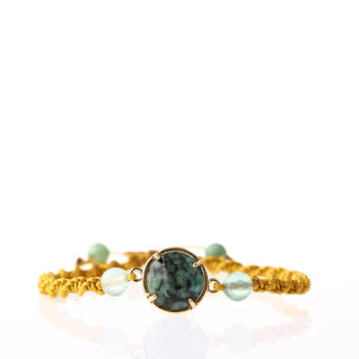 Afrika Turkuaz-Florit Doğal Taş Makrome Örgü Bileklik - 5