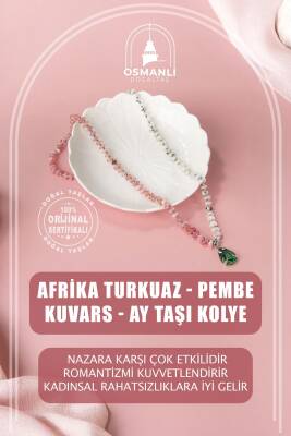 Afrika Turkuaz-Pembe Kuvars-Ay Taşı Doğal Taş Kolye - Osmanlı Doğaltaş