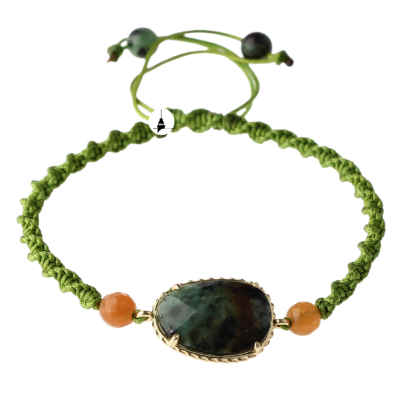 Afrika Turkuaz- Turuncu Aventurin Doğal Taş Makrome Örgü Bileklik - Osmanlı Doğaltaş