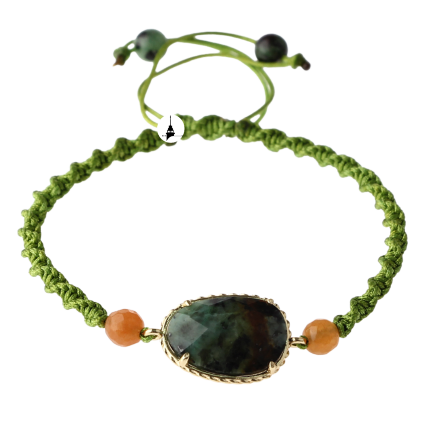 Afrika Turkuaz- Turuncu Aventurin Doğal Taş Makrome Örgü Bileklik - 1