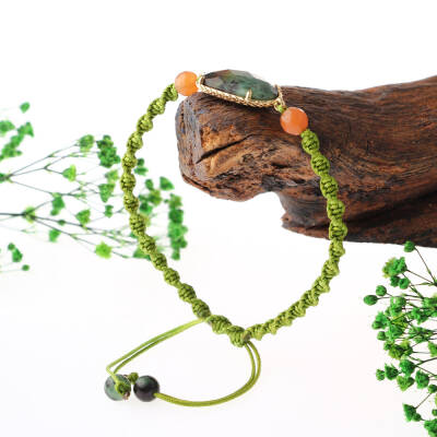 Afrika Turkuaz- Turuncu Aventurin Doğal Taş Makrome Örgü Bileklik - 3