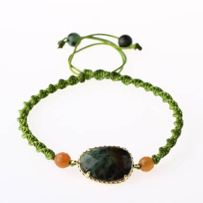 Afrika Turkuaz- Turuncu Aventurin Doğal Taş Makrome Örgü Bileklik - 4