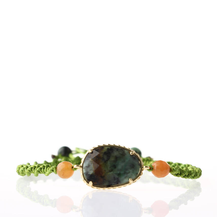 Afrika Turkuaz- Turuncu Aventurin Doğal Taş Makrome Örgü Bileklik - 5