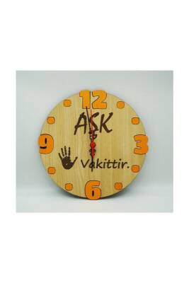 Ahşap Duvar Saati Aşk 5 Vakittir 24x24Cm - Bemenda