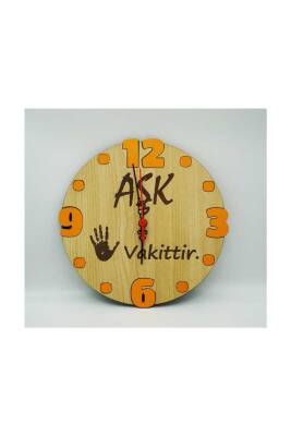 Ahşap Duvar Saati Aşk 5 Vakittir 24x24Cm - Bemenda