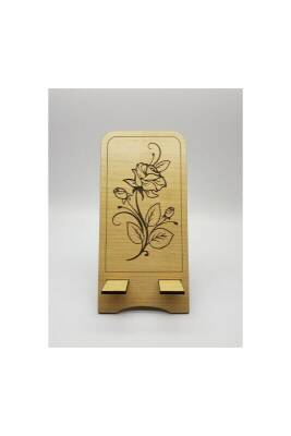 Ahşap Telefon Standı Gül Desenli - Bemenda