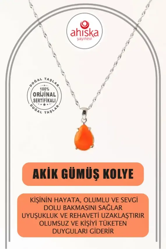 Akik Doğal Taş Kolye, Gümüş Zincir - 1