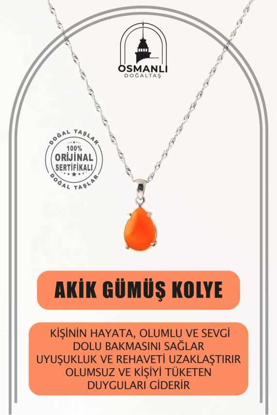 Akik Doğal Taş Kolye, Gümüş Zincir - 1