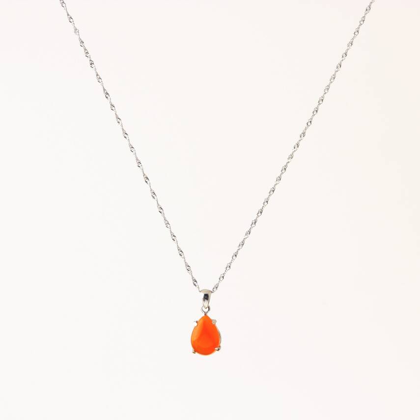 Akik Doğal Taş Kolye, Gümüş Zincir - 2