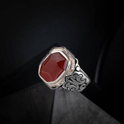 Akik Doğal Taş Özel Koleksiyon İrityumlu (Kararmaz) Gümüş Yüzük - Osmanlı Doğaltaş