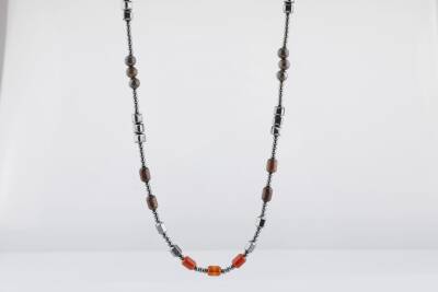 Akik-Kaplan Gözü-Bronzit-Jasper-Kuvars-Lal-Pirit-Obsidyen Doğal Taş Erkek Kolye - Osmanlı Doğaltaş