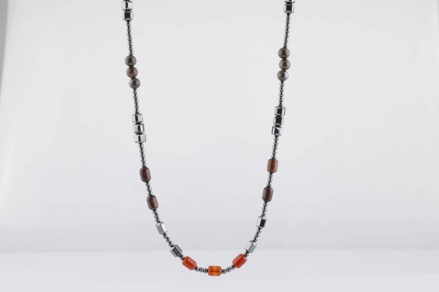 Akik-Kaplan Gözü-Bronzit-Jasper-Kuvars-Lal-Pirit-Obsidyen Doğal Taş Erkek Kolye - 1