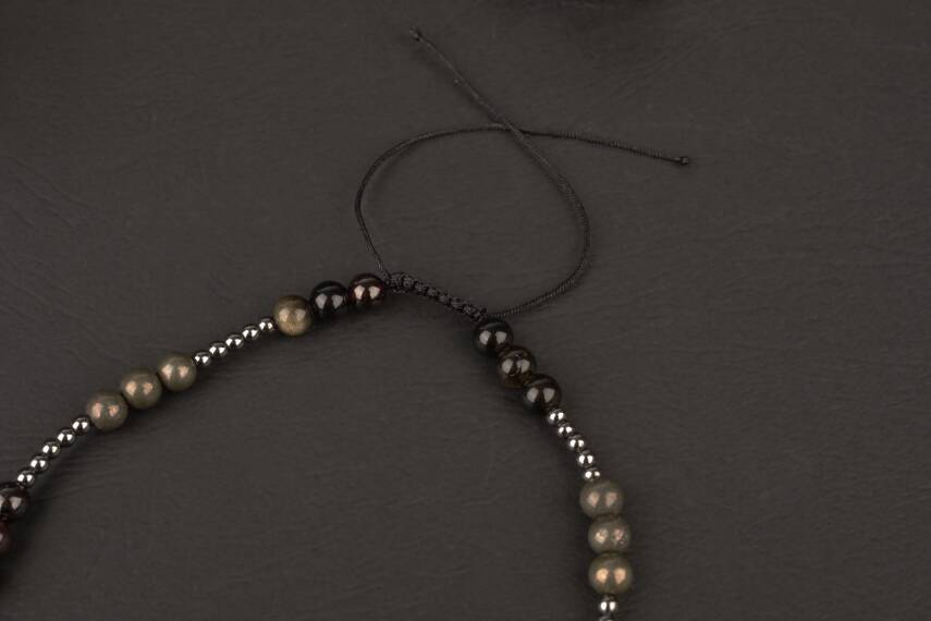 Akik-Kaplan Gözü-Bronzit-Jasper-Kuvars-Lal-Pirit-Obsidyen Doğal Taş Erkek Kolye - 2