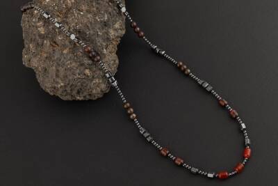 Akik-Kaplan Gözü-Bronzit-Jasper-Kuvars-Lal-Pirit-Obsidyen Doğal Taş Erkek Kolye - 3