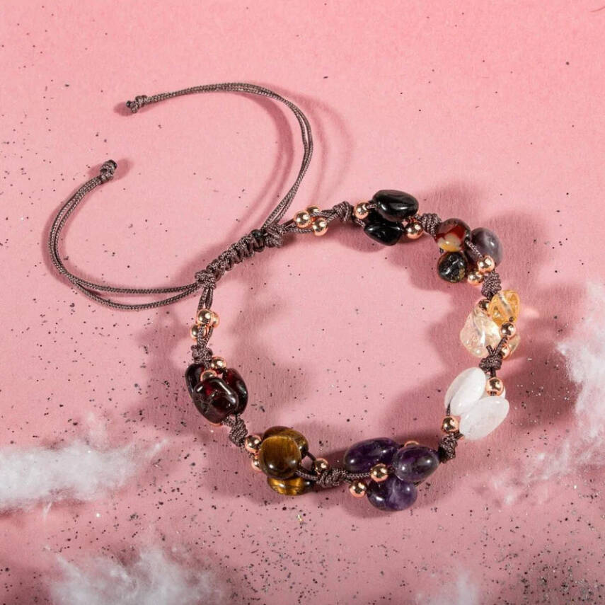 Akrep Burcu Bileklik Ametist, Ay Taşı, Bordo Granat Lal, Jasper, Kaplan Gözü, Sitrin, Siyah Turmalin - 1