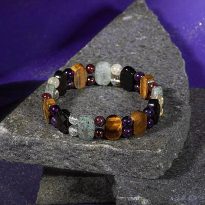 Akrep Burcu Bileklik Ametist, Bordo Granat Lal, Golden Obsidyen, Kaplan Gözü, Labradorit, Sitrin - Osmanlı Doğaltaş