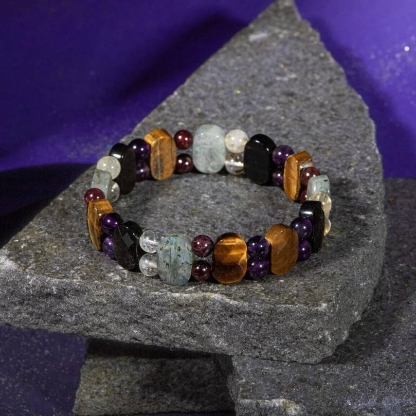 Akrep Burcu Bileklik Ametist, Bordo Granat Lal, Golden Obsidyen, Kaplan Gözü, Labradorit, Sitrin - 1