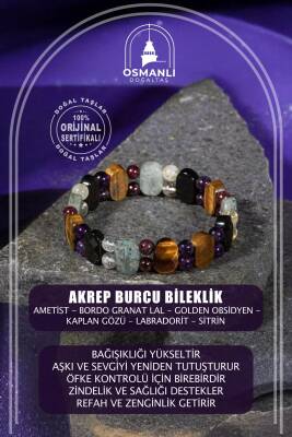 Akrep Burcu Bileklik Ametist, Bordo Granat Lal, Golden Obsidyen, Kaplan Gözü, Labradorit, Sitrin - 2