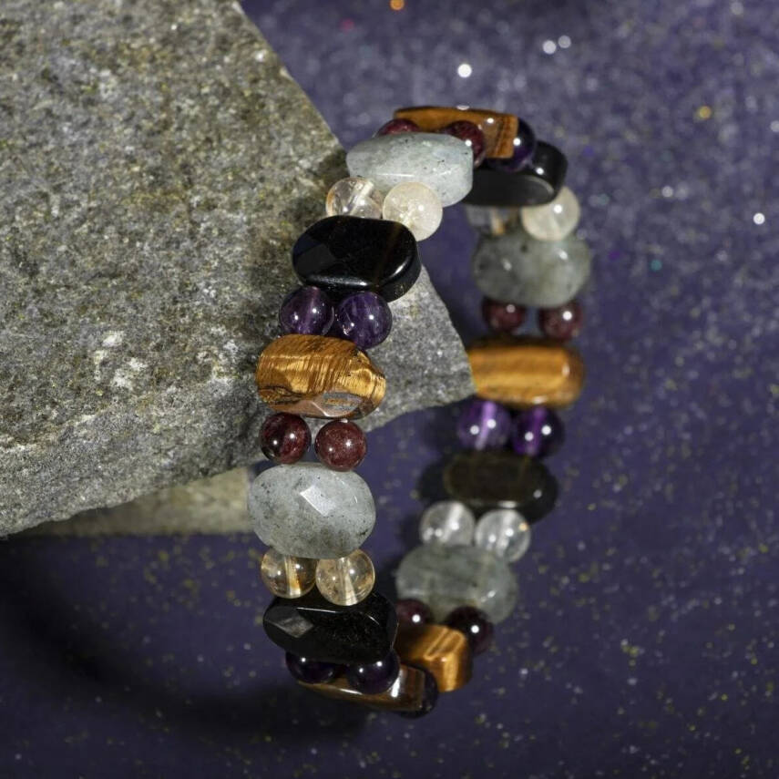 Akrep Burcu Bileklik Ametist, Bordo Granat Lal, Golden Obsidyen, Kaplan Gözü, Labradorit, Sitrin - 3