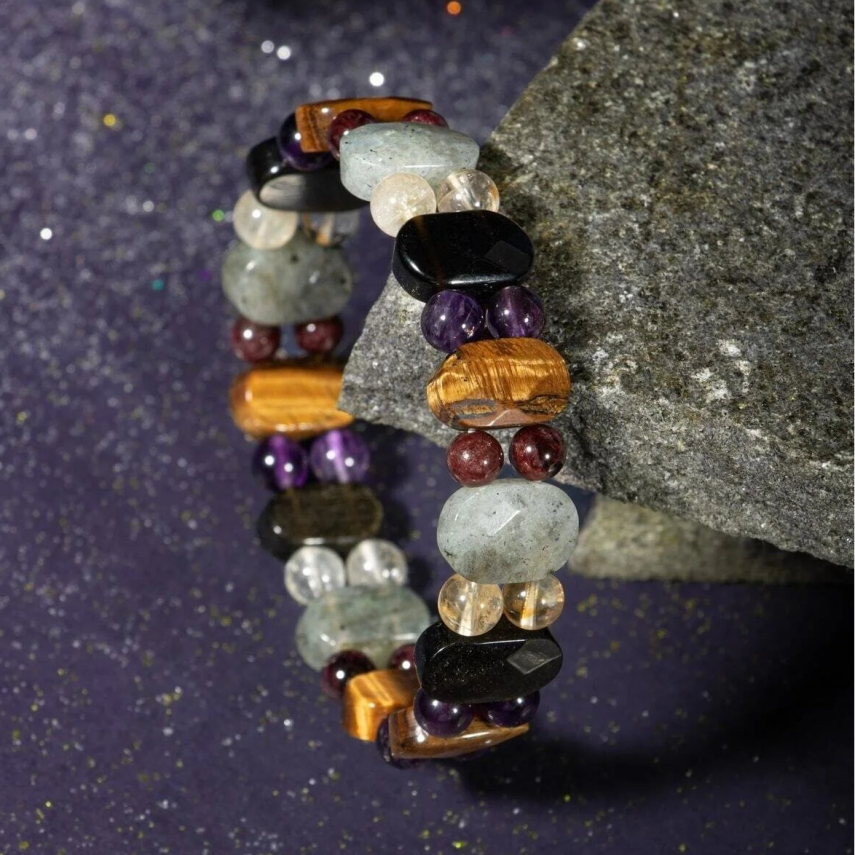 Akrep Burcu Bileklik Ametist, Bordo Granat Lal, Golden Obsidyen, Kaplan Gözü, Labradorit, Sitrin - 4