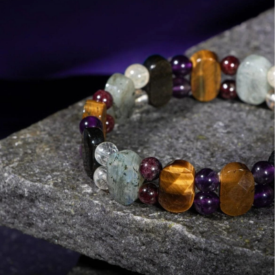 Akrep Burcu Bileklik Ametist, Bordo Granat Lal, Golden Obsidyen, Kaplan Gözü, Labradorit, Sitrin - 5