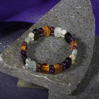 Akrep Burcu Bileklik Ametist, Bordo Granat Lal, Golden Obsidyen, Kaplan Gözü, Labradorit, Sitrin - 6