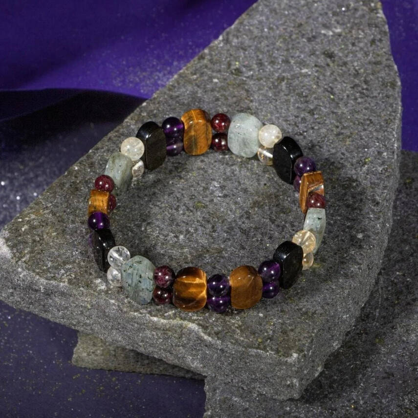 Akrep Burcu Bileklik Ametist, Bordo Granat Lal, Golden Obsidyen, Kaplan Gözü, Labradorit, Sitrin - 6