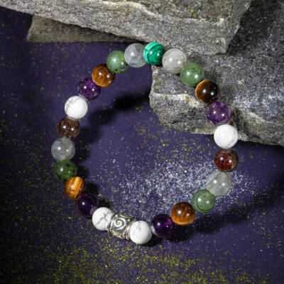 Akrep Burcu Bileklik Ametist, Bordo Granat Lal, Havlit, Kaplan Gözü, Labradorit, Yeşim - Osmanlı Doğaltaş