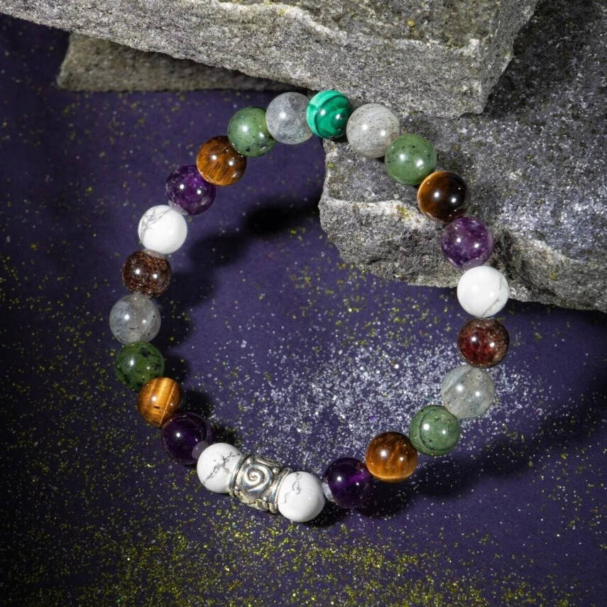 Akrep Burcu Bileklik Ametist, Bordo Granat Lal, Havlit, Kaplan Gözü, Labradorit, Yeşim - 1