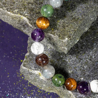 Akrep Burcu Bileklik Ametist, Bordo Granat Lal, Havlit, Kaplan Gözü, Labradorit, Yeşim - 3