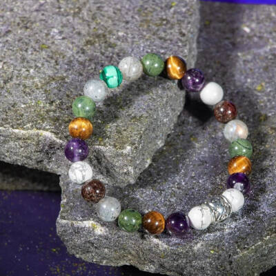 Akrep Burcu Bileklik Ametist, Bordo Granat Lal, Havlit, Kaplan Gözü, Labradorit, Yeşim - 4