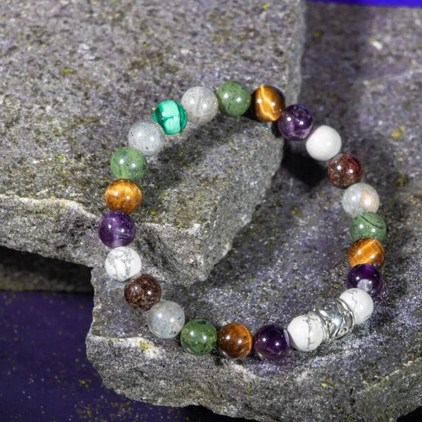 Akrep Burcu Bileklik Ametist, Bordo Granat Lal, Havlit, Kaplan Gözü, Labradorit, Yeşim - 4