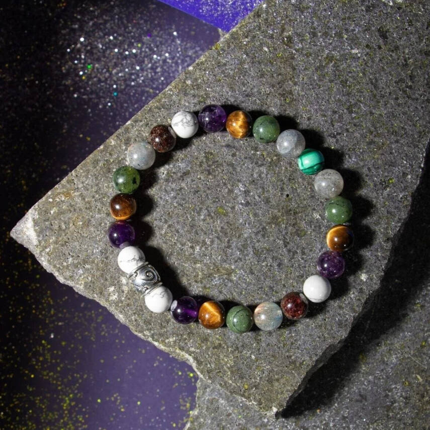 Akrep Burcu Bileklik Ametist, Bordo Granat Lal, Havlit, Kaplan Gözü, Labradorit, Yeşim - 5