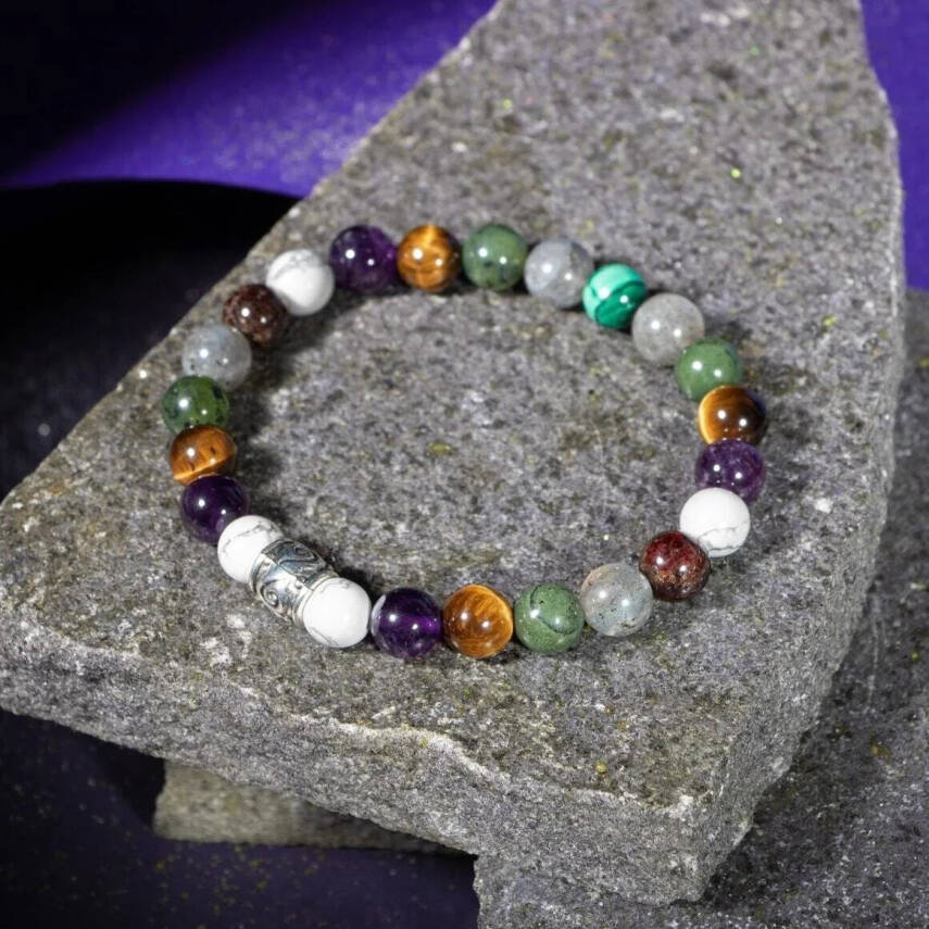 Akrep Burcu Bileklik Ametist, Bordo Granat Lal, Havlit, Kaplan Gözü, Labradorit, Yeşim - 6