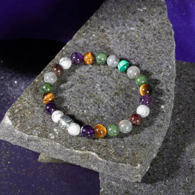 Akrep Burcu Bileklik Ametist, Bordo Granat Lal, Havlit, Kaplan Gözü, Labradorit, Yeşim - 7