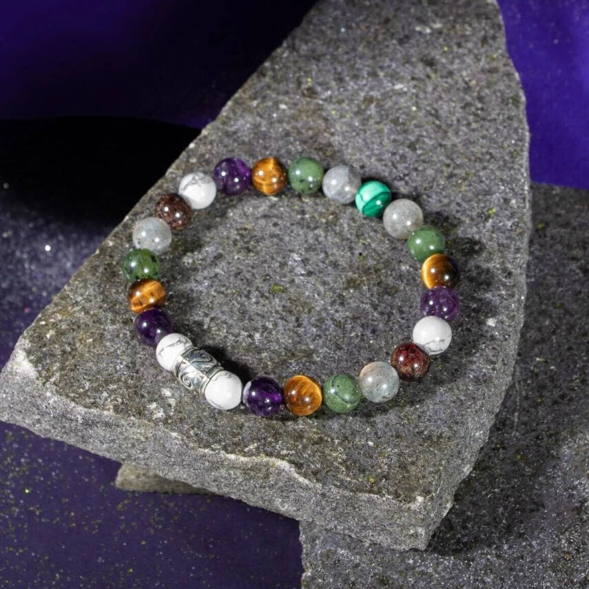 Akrep Burcu Bileklik Ametist, Bordo Granat Lal, Havlit, Kaplan Gözü, Labradorit, Yeşim - 7