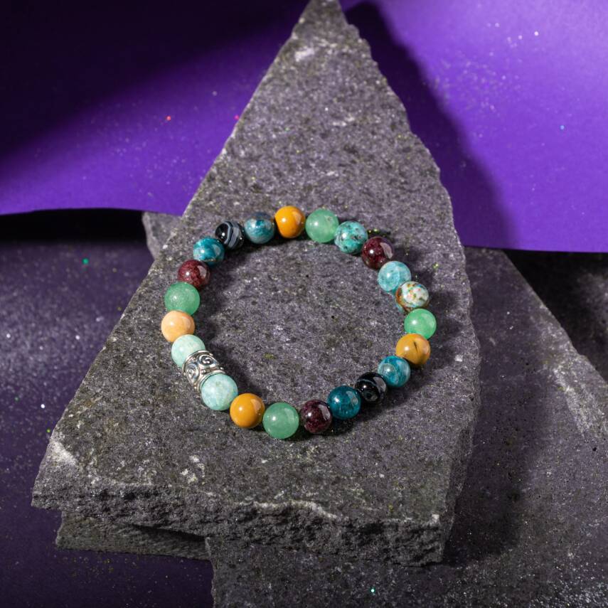 Akrep Burcu Bileklik Ametist, Bordo Granat Lal, Havlit, Kaplan Gözü, Labradorit, Yeşim - 1