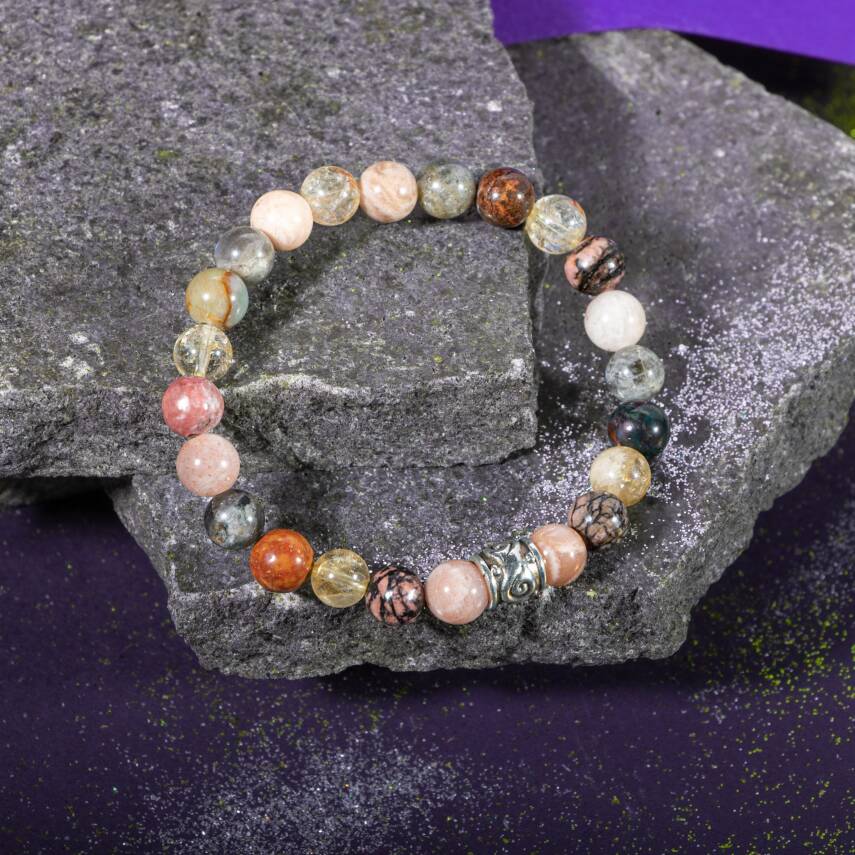 Akrep Burcu Bileklik Ametist, Bordo Granat Lal, Havlit, Kaplan Gözü, Labradorit, Yeşim - 4