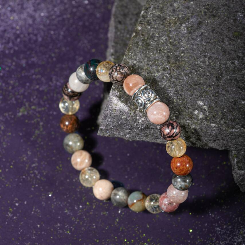 Akrep Burcu Bileklik Ametist, Bordo Granat Lal, Havlit, Kaplan Gözü, Labradorit, Yeşim - 5