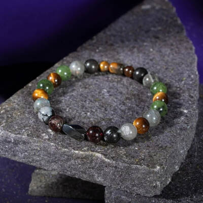 Akrep Burcu Bileklik Bordo Granat Lal, Golden Obsidyen, Kaplan Gözü, Labradorit, Yeşim - Osmanlı Doğaltaş