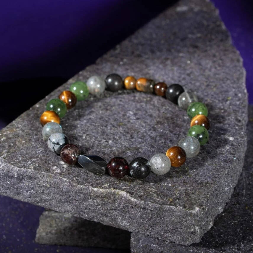 Akrep Burcu Bileklik Bordo Granat Lal, Golden Obsidyen, Kaplan Gözü, Labradorit, Yeşim - 1