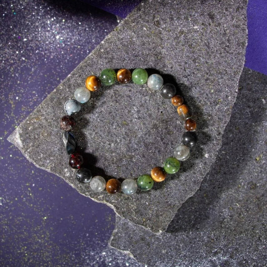 Akrep Burcu Bileklik Bordo Granat Lal, Golden Obsidyen, Kaplan Gözü, Labradorit, Yeşim - 4