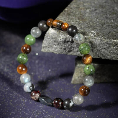 Akrep Burcu Bileklik Bordo Granat Lal, Golden Obsidyen, Kaplan Gözü, Labradorit, Yeşim - 6