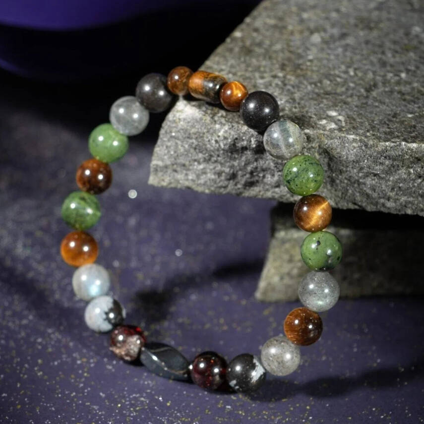 Akrep Burcu Bileklik Bordo Granat Lal, Golden Obsidyen, Kaplan Gözü, Labradorit, Yeşim - 6