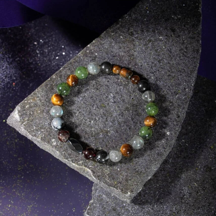 Akrep Burcu Bileklik Bordo Granat Lal, Golden Obsidyen, Kaplan Gözü, Labradorit, Yeşim - 8