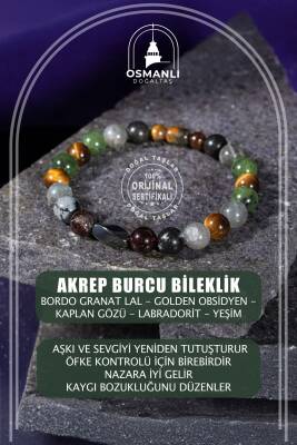Akrep Burcu Bileklik Bordo Granat Lal, Golden Obsidyen, Kaplan Gözü, Labradorit, Yeşim - Osmanlı Doğaltaş