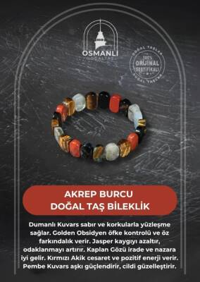 Akrep Burcu Bileklik Dumanlı Kuvars, Golden Obsidyen, Jasper, Kaplan Gözü, Kırmızı Akik, Pembe Kuvars - 2